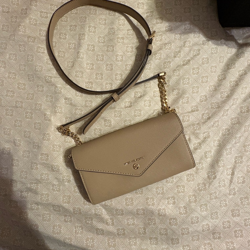 Michael Kors Beige Crossbody Bag with Gold Chain
